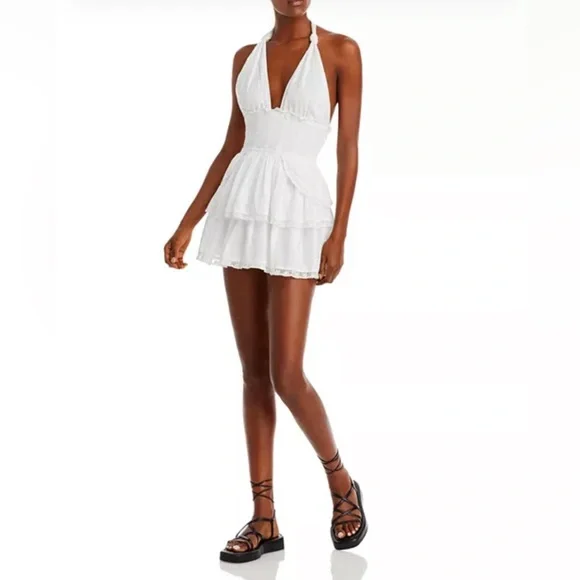 loveshackfancy white halter dress LoveShackFancy x REVOLVE Bohima Dress in True White